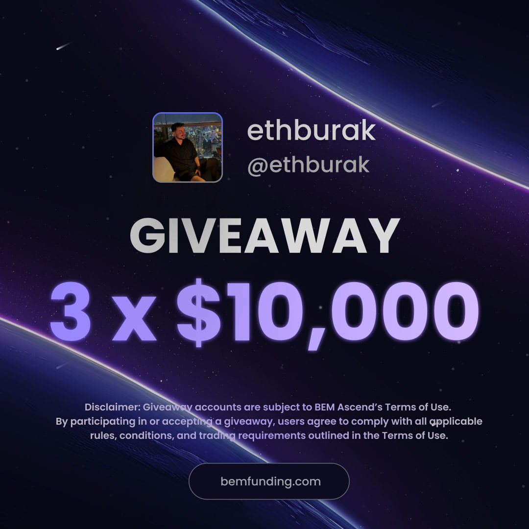 Selamlar brolar..

Bem Funding, 3 kişiye 10.000$ değerinde challenge hesap hediye ediyor! 

Çekilişe katılmak için yapmanız gerekenler:

✅ <a href="/BemFunding/">BEM Funding</a>’i ve beni takip et
✅ RT yap
✅ Yoruma 2 kişi etiketle
✅ ethburak YouTube kanalımı takip et.

Çekiliş 72 saat sonra