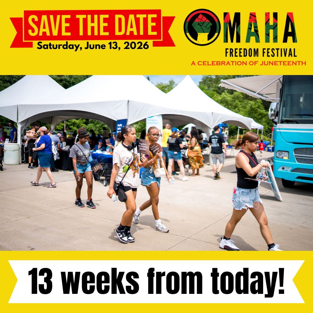 Freedomtainmen1's tweet photo. Just 13 weeks to go until the Omaha Freedom Festival on June 13! 🎉 A full day of culture, community, and celebration is coming—save the date!

#freedomtainment #OmahaFreedomFestival #Juneteenth2026 https://t.co/KWg0U6SJ2F