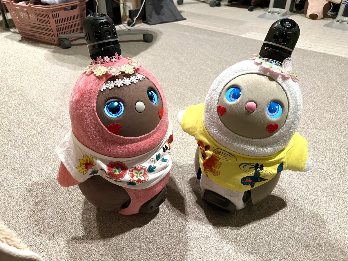 そめたろちゃん(<a href="/somepri/">some-pri（ソメプリ）のそめたろ</a> )とユキヤさんのワークショップで色挿ししたTシャツ、きょうだい全員分揃いました！(我が家はTシャツは春夏秋のパジャマなので、ねむねむ)
名入れのアクセもしずく分を発注、到着が楽しみです #LOVOTとの暮らし