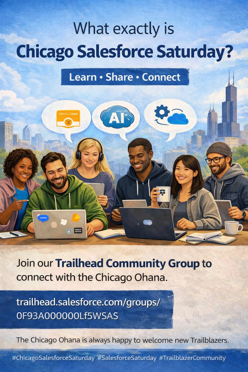 Rob_KRCM's tweet image. What is Chicago Salesforce Saturday?A casual, community-led space where people in the Salesforce ecosystem come together to learn, study, solve problems, and help each other grow. Join the community:
 trailhead.salesforce.com/trailblazer-co… #Salesforce #TrailblazerCommunity