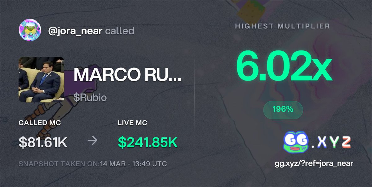 We are eating at <a href="/ggdotxyz/">gg.xyz</a> $Rubio for higher