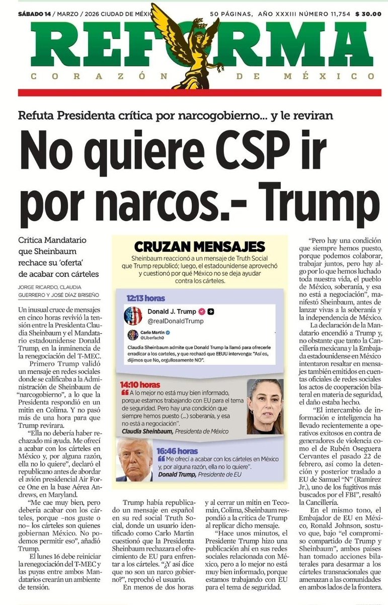 Trump se lanzó de nuevo, y duro

“Por alguna razón, (Sheinbaum) no quiere ir contra los narcos”, acusa el presidente de EU

Desde su regreso a la Casa Blanca lo dijo fuerte y claro: hay una "alianza intolerable" entre el gobierno de México y el narcotráfico