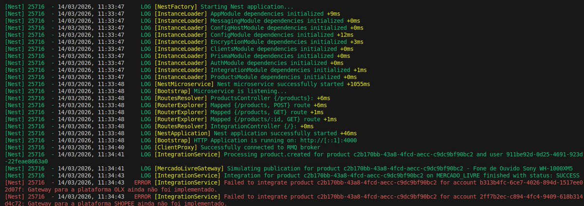 Mais um marco no desenvolvimento do Soltaí! 🚀  

Acabei de construir e validar a infraestrutura de Gateways. O sistema agora é capaz de identificar múltiplas contas de marketplaces para um mesmo usuário e distribuir a carga de forma inteligente. 

𝐂𝐨𝐦𝐨 𝐚 𝐦𝐚́𝐠𝐢𝐜𝐚