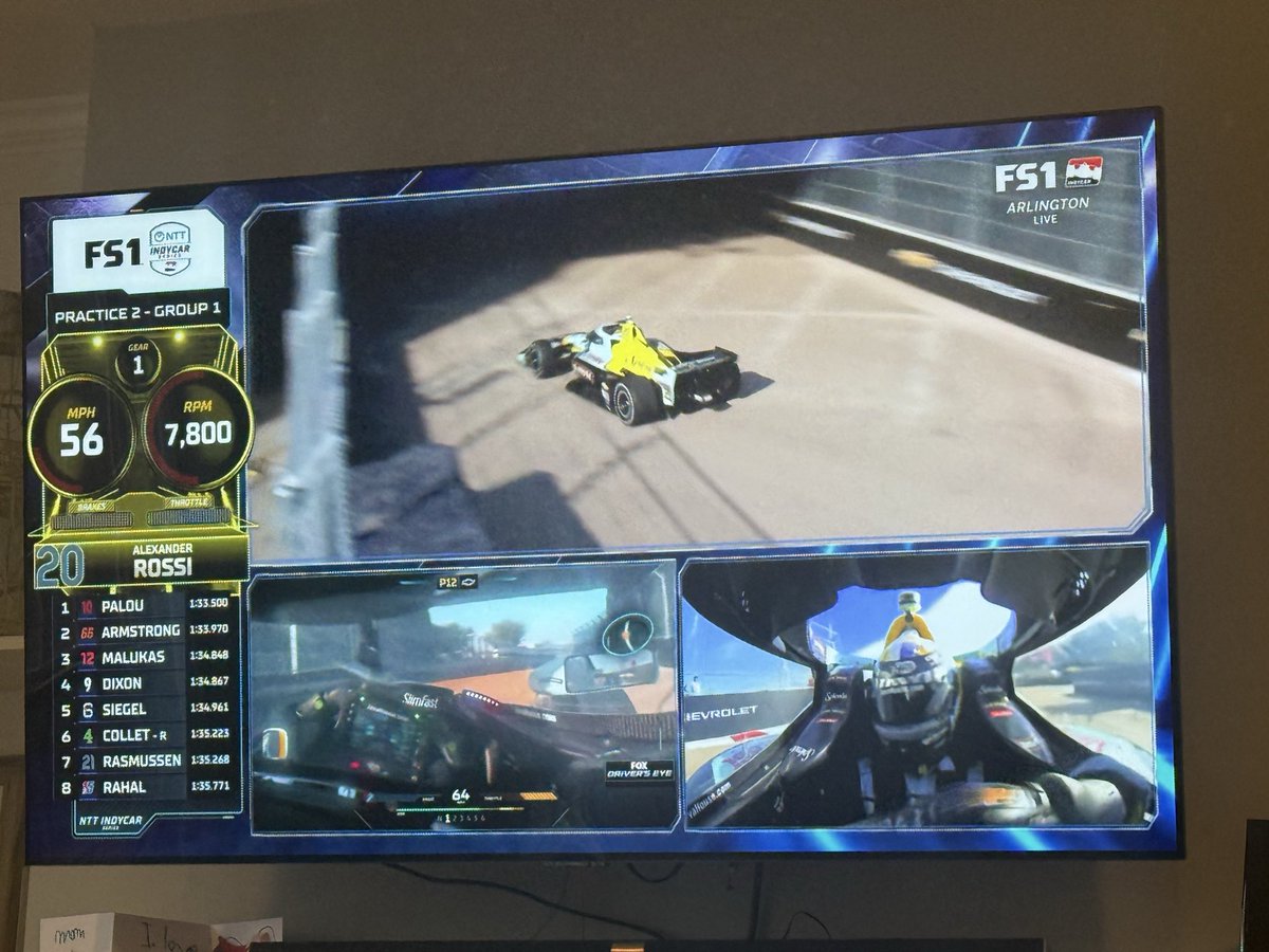 RyanMurt's tweet photo. I hope for the fast 6 we get this split screen! Would be amazing to watch! @IndyCarOnFOX @Hinchtown @wbuxtonofficial https://t.co/dVZ6gDS0jF