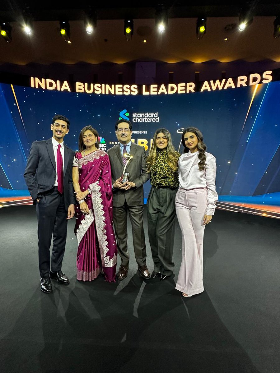 CNBCTV18News's tweet photo. At the 21st #IndiaBusinessLeaderAwards,  Kumar Mangalam Birla, Chairperson of the @AdityaBirlaGrp, reflected on the values that have shaped the conglomerate across generations. 

Joined by members of his family, he highlighted legacy, trusteeship, honesty and giving back to society as core principles guiding the group. 

Birla also noted that despite global geopolitical uncertainty, India remains relatively resilient, supported by strong domestic fundamentals. 

@ShereenBhan @ananya_birla | @stanchartin #IBLA21 #IBLA #CNBCTV18IBLA #CelebratingLeadership

WATCH: https://t.co/E0Yd9QbxZe