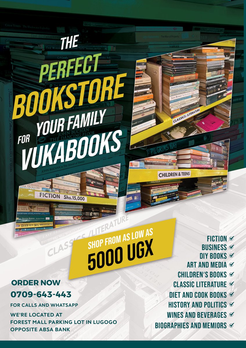 Vukabooks's tweet photo. The Only Go-to in Kampala for Good Affordable Books😊🛍️
We’re Open From Monday to Sunday 8am to 8pm https://t.co/tBlCHMSQVv