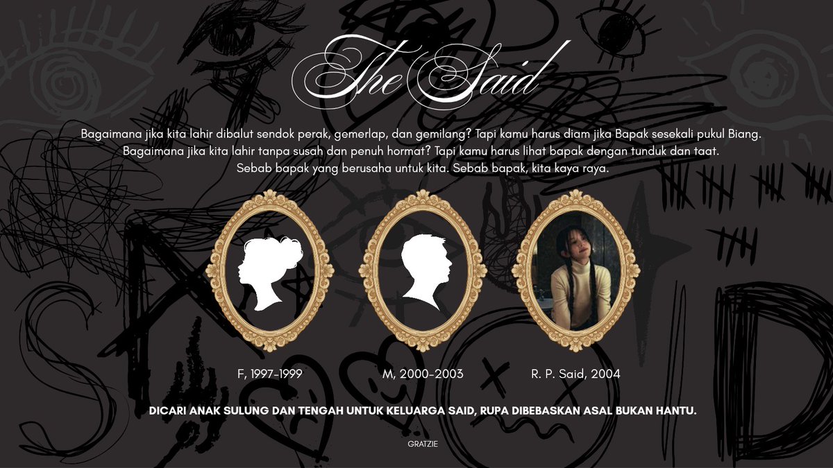 ️️

KABAR-KABAR TOLONG DISEBAR!

Aku si bungsu, mencari kakak-kakakku yang hilang! Kalau kamu lihat atau kamu minat, bisa hubungi aku lalu kita bicarakan.

Biar meja makan, kembali isi empat. Kita bertiga tambah Biang. Kalau Bapak? Kayaknya biar sibuk aja.

️️