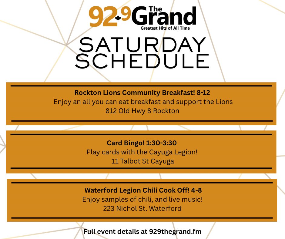 929TheGrand's tweet photo. Check out these fun, free and charity events going on this weekend! Find Mitch in the cruiser for a chance at tickets to the Caledonia Home and Garden Show! https://t.co/ypXSmBU3nz
