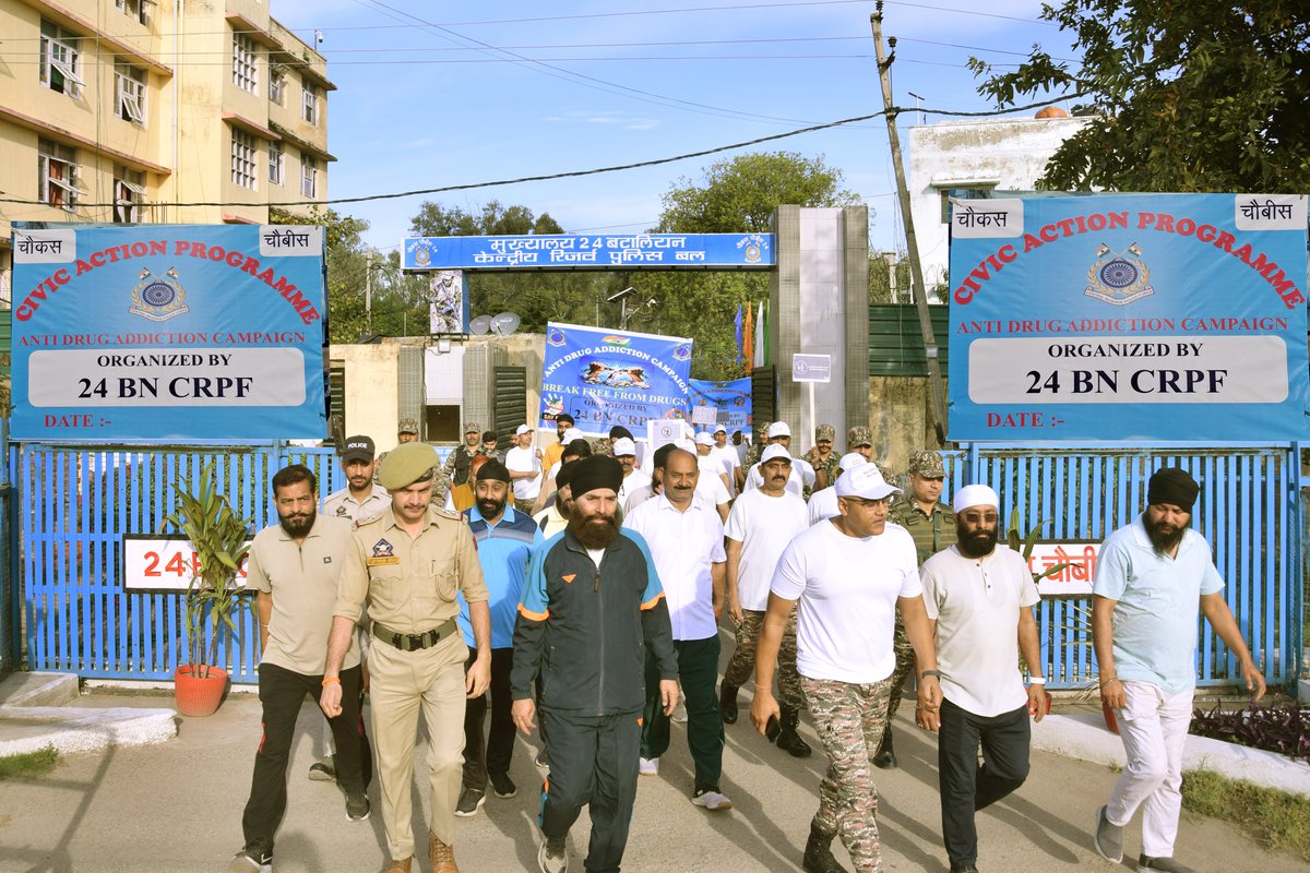 Standing together for a drug-free society- "NASHA MUKT BHARAT ABHIYAN" - 24 BN CRPF organized an Anti-Drug Addiction Campaign rally in Bhour Camp Chatha, Hakkal, Jammu today, led by Sh. Pankaj Dwivedi Comdt-24 Bn a/w   Sarpanch, J&amp;K Police &amp; local residents.