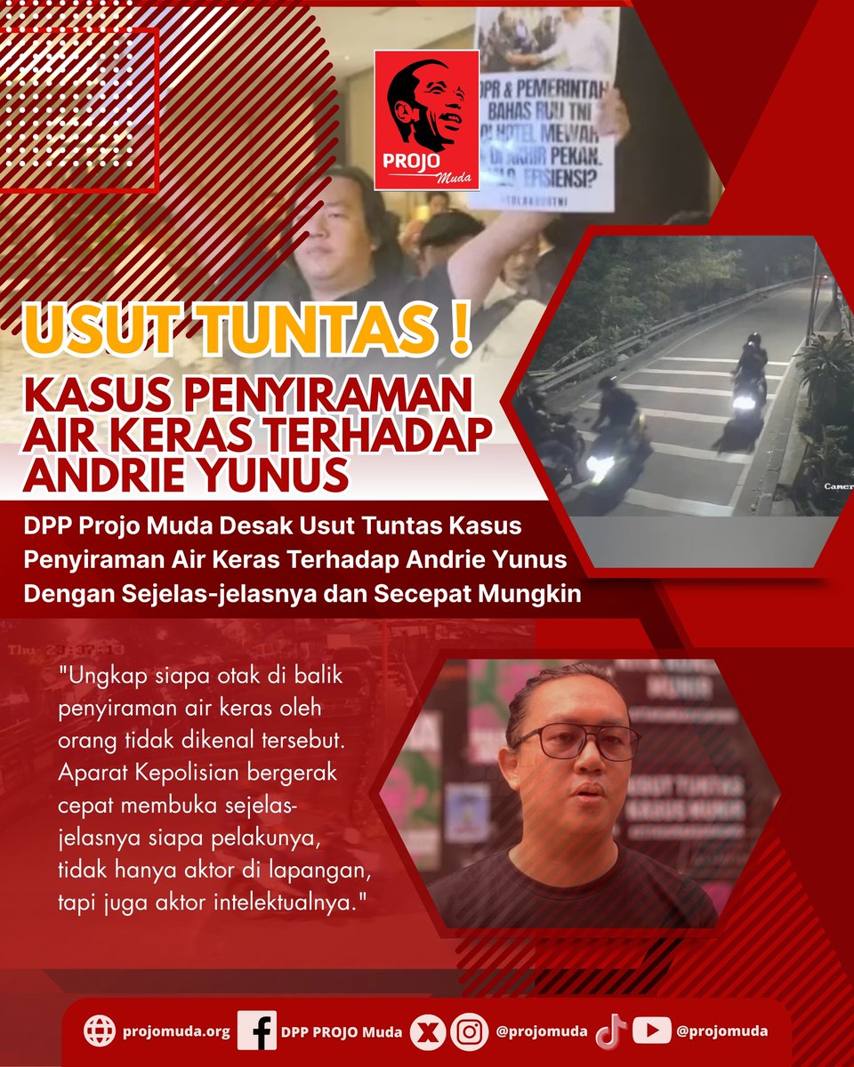 Projo_Muda's tweet photo. USUT TUNTAS ! 
Kasus penyiraman air keras terhadap Andrie Yunus. 

DPP Projo Muda Desak usut tuntas kasus penyiraman air keras terhadap Andrie Yunus dengan sejelas-jelasnya dan secepat mungkin. 

PROJO MUDA
Muda, Mengabdi, Mendunia
#YouthCapitalDevelopment 
#projo #projomuda https://t.co/mNkp2NmfhU