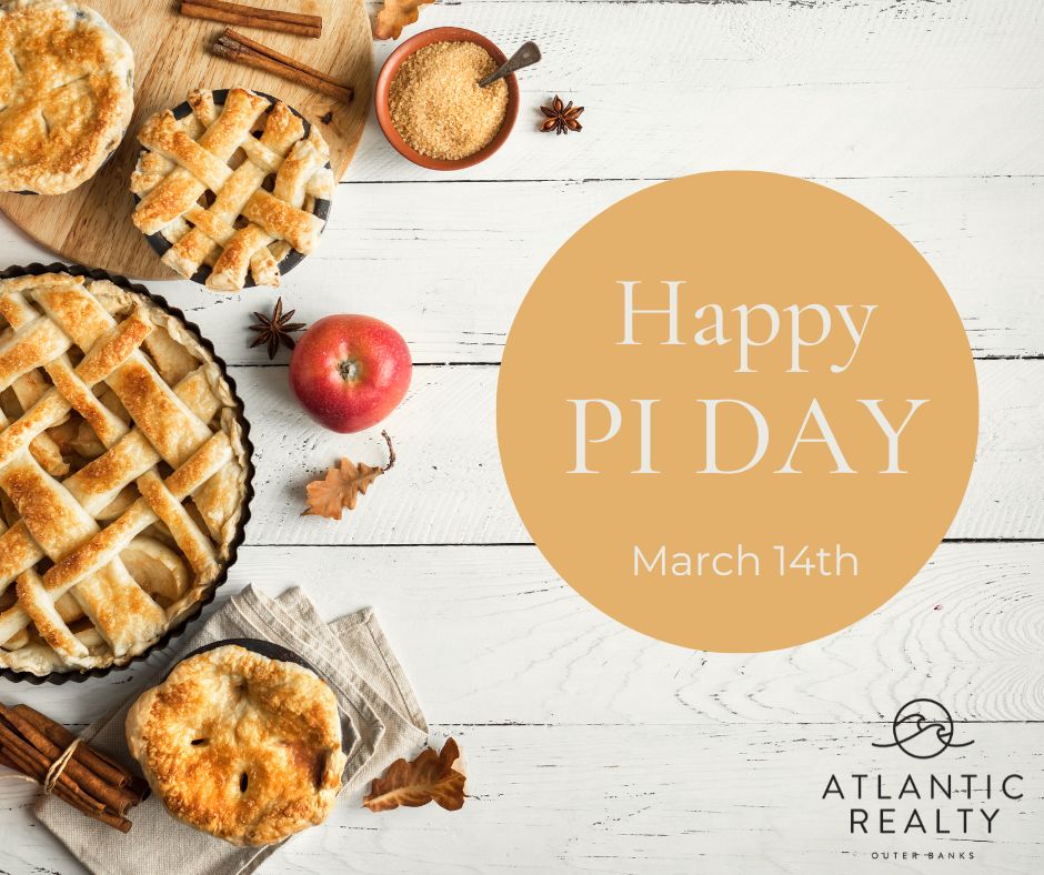 AtlanticRealOBX's tweet image. Happy Pi Day!  (We just had to do it)  After a day of OBX beach walks, shell hunting, and ocean breezes, there’s nothing better than ending the day with a slice of something sweet.  Apple, key lime, chocolate, … the possibilities are as endless as π (3.1415...).