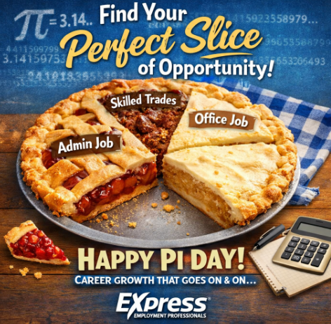 Career growth is endless—almost like pi! 🍕 Find your perfect slice of opportunity with Express Employment Professionals.
#PiDay #CareerGrowth #ExpressPros