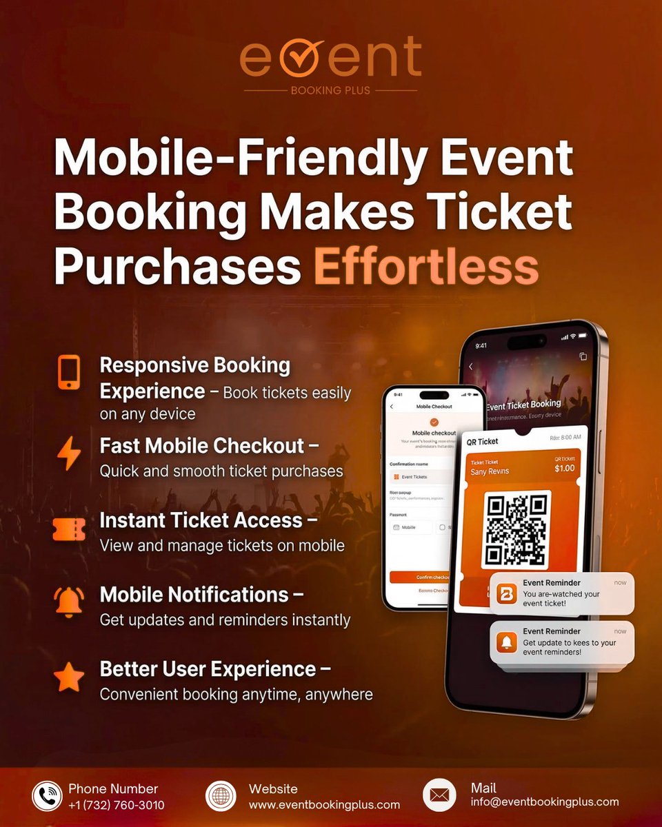 Eventbooki71771's tweet image. Mobile-friendly event booking lets users buy tickets easily—fast checkout, instant ticket access, real-time notifications, and a smooth experience anytime, anywhere.
🌐 𝐕𝐢𝐬𝐢𝐭 𝐮𝐬: eventbookingplus.com
#mobileticketing #eventbooking