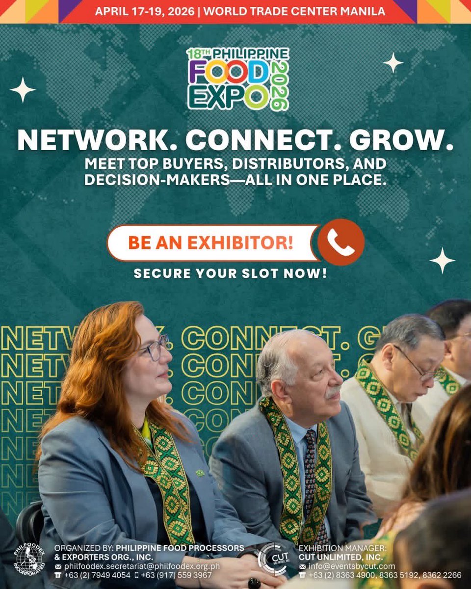 GreenDei's tweet photo. Business happens where the right people meet. 🤝✨

Build real connections, open doors to new opportunities, and grow your network with top food buyers, distributors, and decision-makers—all under one roof at the 18th Philippine #FoodExpo2026.

#PFE2026 #PhilippineFoodExpo https://t.co/A7Gb08qlPW