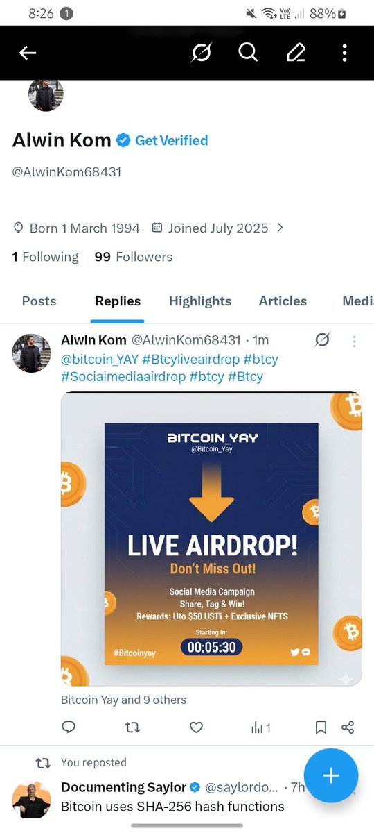 AlwinKom68431's tweet photo. @bitcoin_YAY #btcy #Bitcoinyay #Airdrop #tagcryptousers https://t.co/UNwWUPjcef