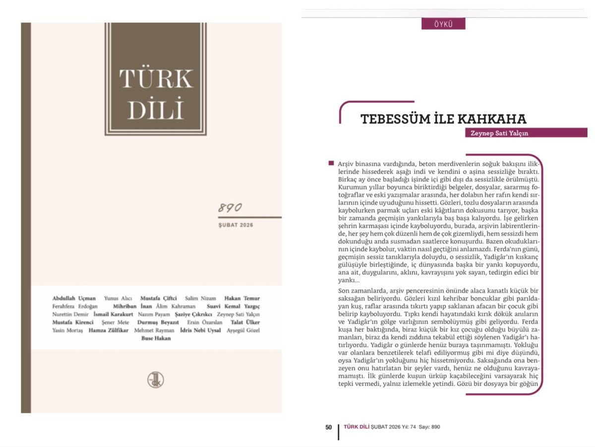 Tebessüm ile Kahkaha adlı öyküm Türk Dili dergisi yeni sayısında. Emeği geçenlere teşekkürlerimle. 💐