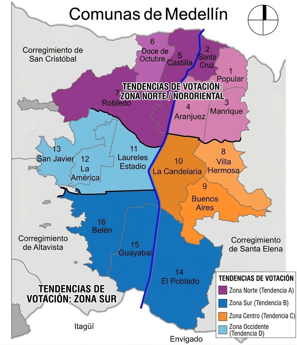 #ATENCIÓN 🚨| Medellín se partió en dos, y la votación del pasado domingo lo deja ver.

El norte de la ciudad le votó al Pacto Histórico, y el sur le votó al uribismo, con excepción de algunas zonas por Fico (centro de la ciudad) 

La ciudad le está manifestando a Fico que no ha