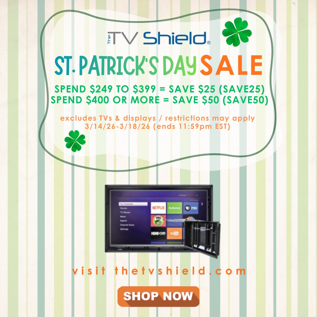 theTVshield's tweet image. Here's your St. Patrick's Day Pot of Gold: The TV Shield savings for a limited time. Enjoy! =-) thetvshield.com 

#couponing101 #couponbirds #retailmenot #thetvshield #stpatricksday #stpatricksdaysavings #outdoortv #outdoortvenclosure #patioseason #backyardentertainment
