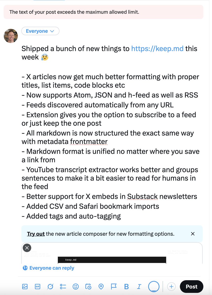 Keep adds an in-app feed reader for saved bookmarks