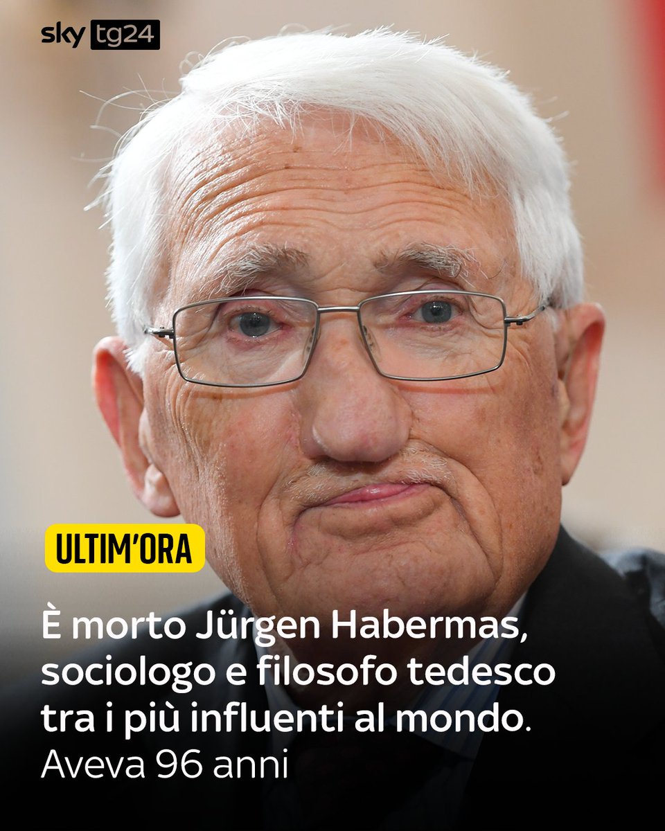 SkyTG24's tweet photo. Professore universitario, era considerato il filosofo e sociologo tedesco più influente e conosciuto del suo tempo, dopo aver plasmato il dibattito intellettuale per decenni: i suoi testi lo avevano reso celebre in tutto il mondo ➡️ https://t.co/jyXa6X5csW https://t.co/xThiMcrm5D
