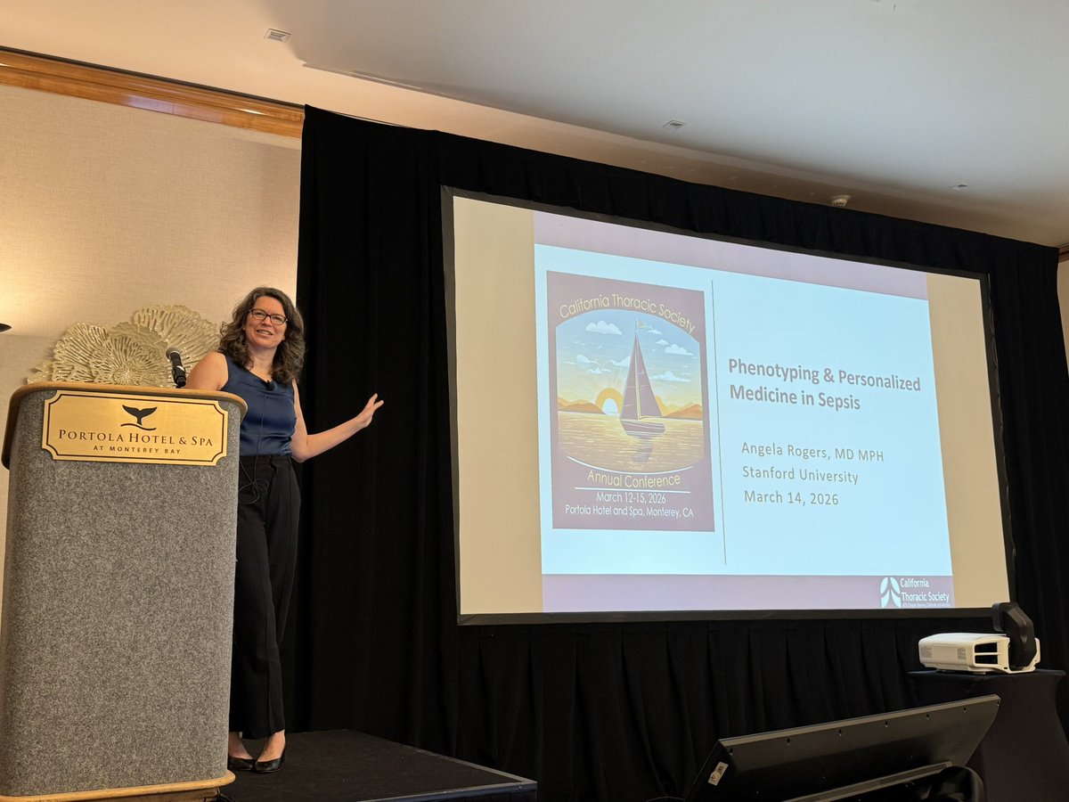 CalThoracic's tweet photo. Dr. Angela Rogers from @StanfordHealth giving the Saturday keynote address on Precision Medicine in Sepsis at @CalThoracic 2026 https://t.co/N7maUl0R2R