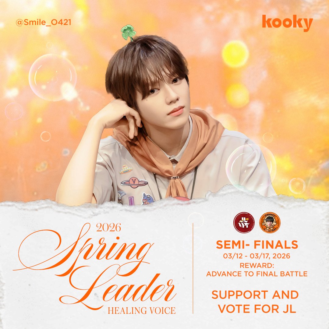 🌸[D-2] 2026 Kooky Spring Leader Awards: Healing Voice (Semi-Finals) 🌸🌸

Starflares / Byeolbitdan and JL stans,

Happy Sunday! ☀️ We are now just 2 days away from concluding the Semi-Finals. Our mission remains the same: Keep JL’s healing voice at Top 1 as we prepare to head