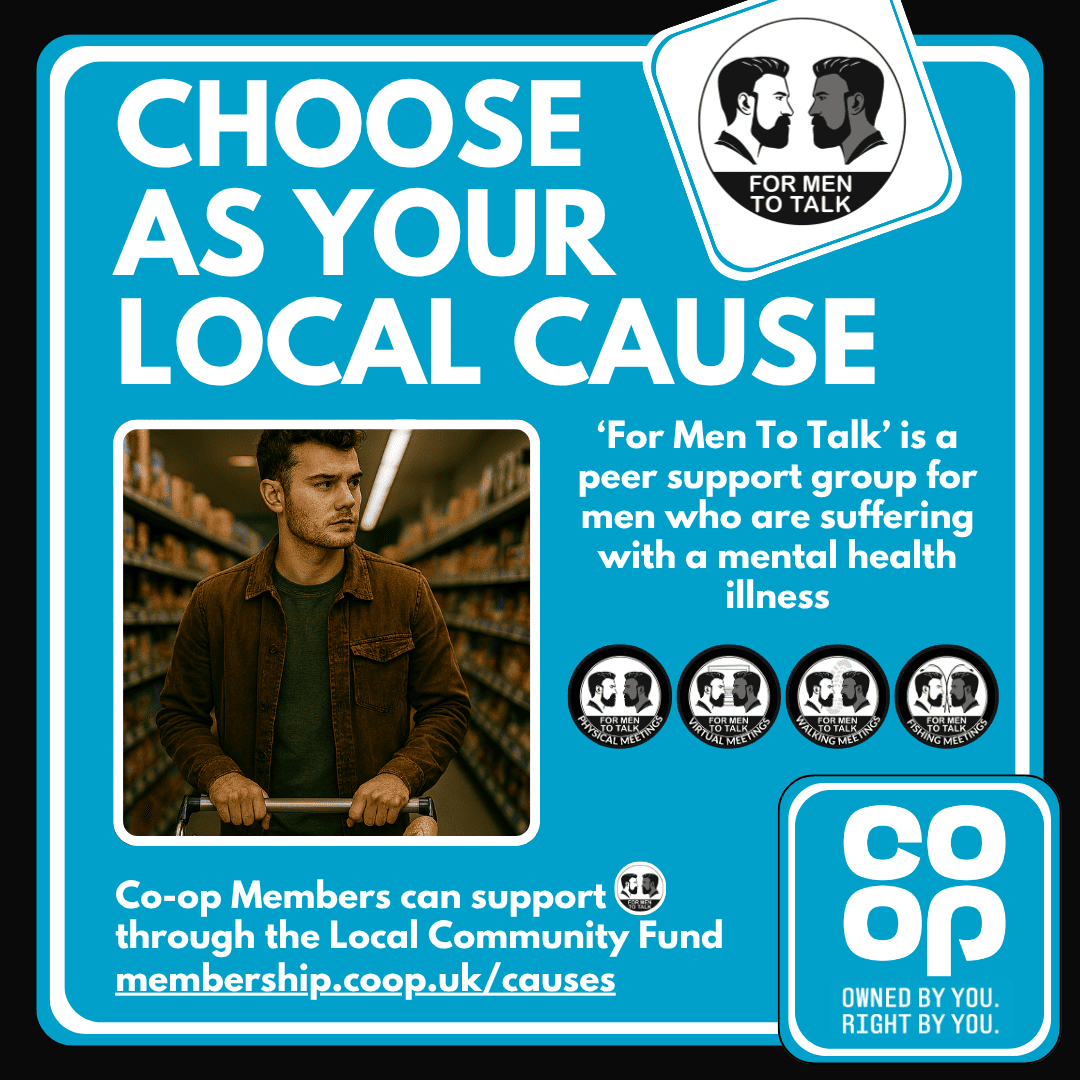 ForMenToTalk's tweet photo. Choose @formentotalk in your @coopuk Local Community Fund account. Visit https://t.co/rHujMEjau8 #mensmentalhealth #mentalhealth #coop #cooplocalcommunityfund #cooplocalcause #LocalCommunityFund https://t.co/BorQT3rpMj