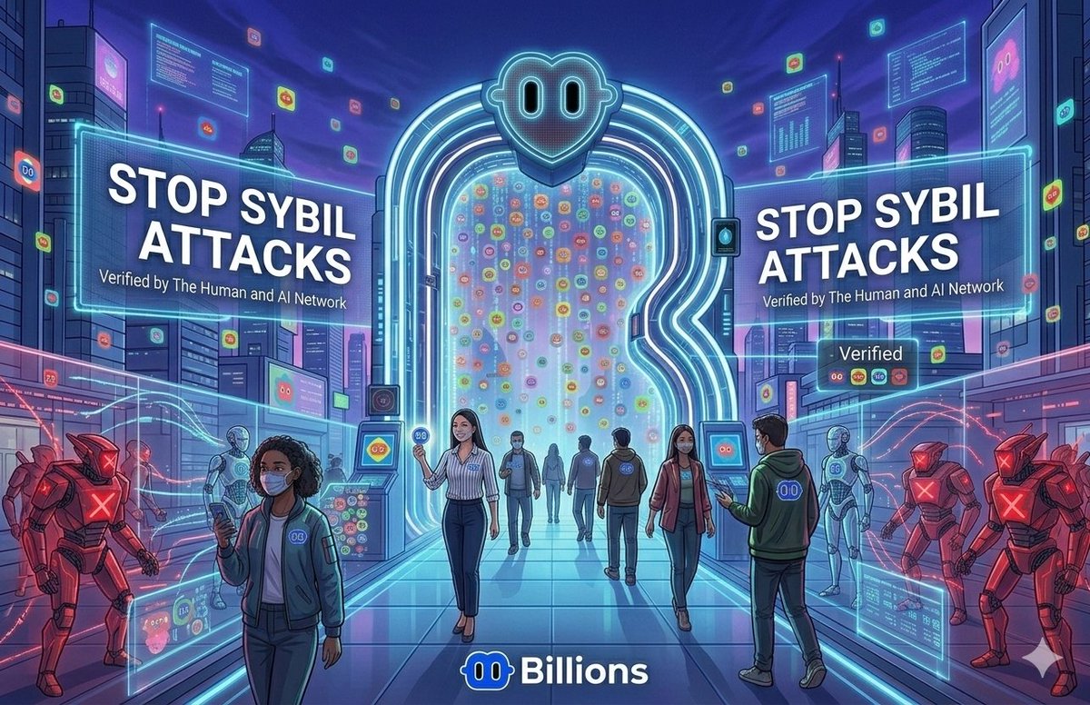 Bots and Sybil attacks are everywhere.

That’s why Billions Network is building The Human + AI Network.

🔐 Privacy-first
👤 Proof of Human
🤖 AI verification
🌐 Multichain identity
Trust is the future of Web3. 🚀 <a href="/billions_ntwk/">Billions</a>