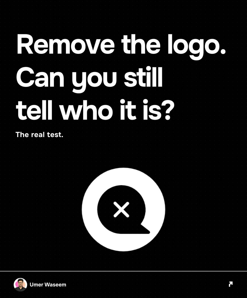 umerwaseeem's tweet photo. Most companies don't have a logo problem they have a brand system problem. 
A logo alone doesn't create recognition. 
Typography, color, layout, and tone do. 
Design the system. The logo will follow. https://t.co/FR5OcQdXC1