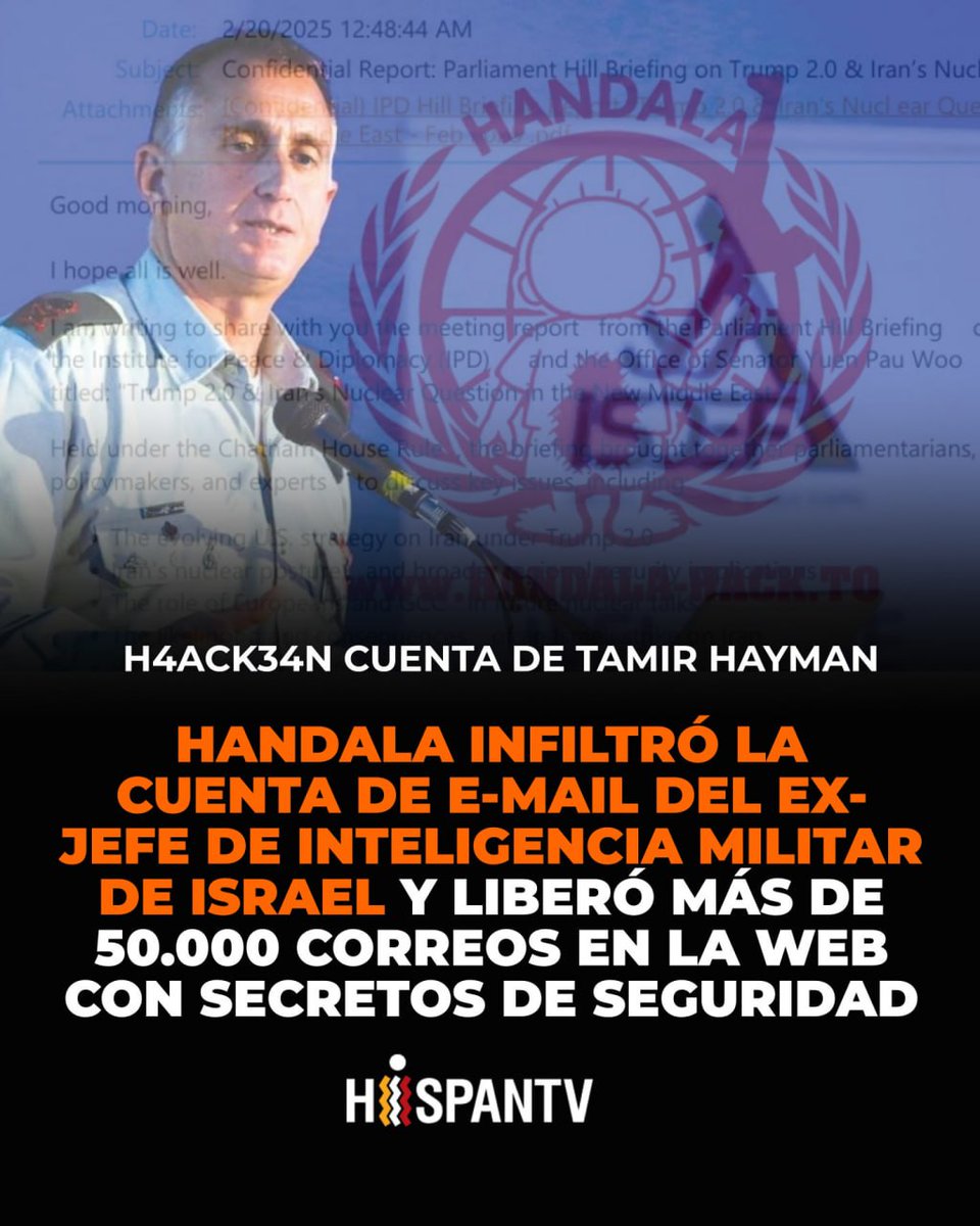 ⭕️ Handala h4ck34 al exjefe de Aman y publica 50.000 correos electrónicos de alto secreto

🔺En su última operación contra objetivos de seguridad israelíes, el grupo Handala infiltró la cuenta de e-mail de Tamir Hayman, exjefe de la Dirección de Inteligencia Militar de Israel