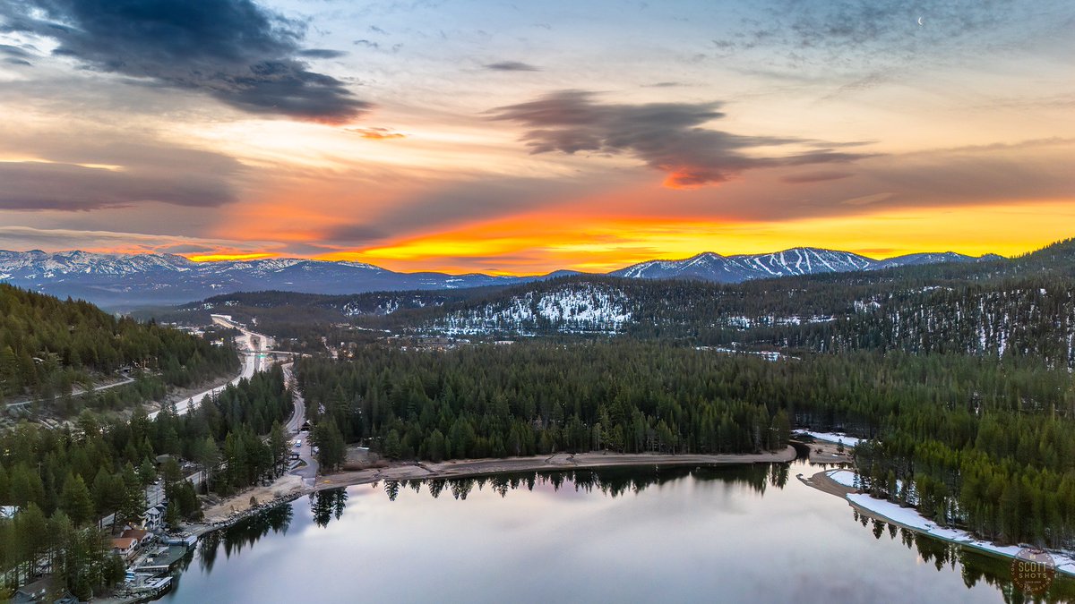 ScottShot's tweet photo. Good morning from Donner Lake in Truckee, California! Shot this morning 3-14-26. It's going to be a beautiful day out there. Enjoy it!

As always, prints and stock photography image licensing available. Commercial drone photography services available. Part 107 licensed &amp; insured https://t.co/9cFKHP9eIo