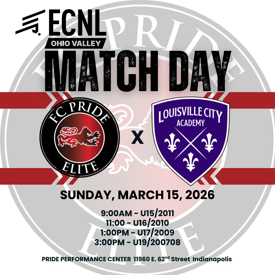 FCP_Boys_ECNL's tweet photo. ⚽️ ECNL Boys Ohio Valley Conference Match
📅 Sun, Mar 15
🆚 @LouCityAcademy 
👕 U15-19
🏟️ FC Pride Performance Center
📍 Turf

🔴⚽️⚫️
@FCPRIDESOCCER 
@FCPride08bECNL 
@FcPride09ECNL 
@FCPride10BECNL 
@FCPride2011Boys https://t.co/gIN26OjxWl