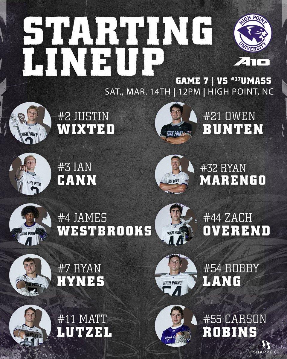HPUMensLax's tweet image. STARTERS vs. UMass 👉

#GoHPU x #A10MLAX
