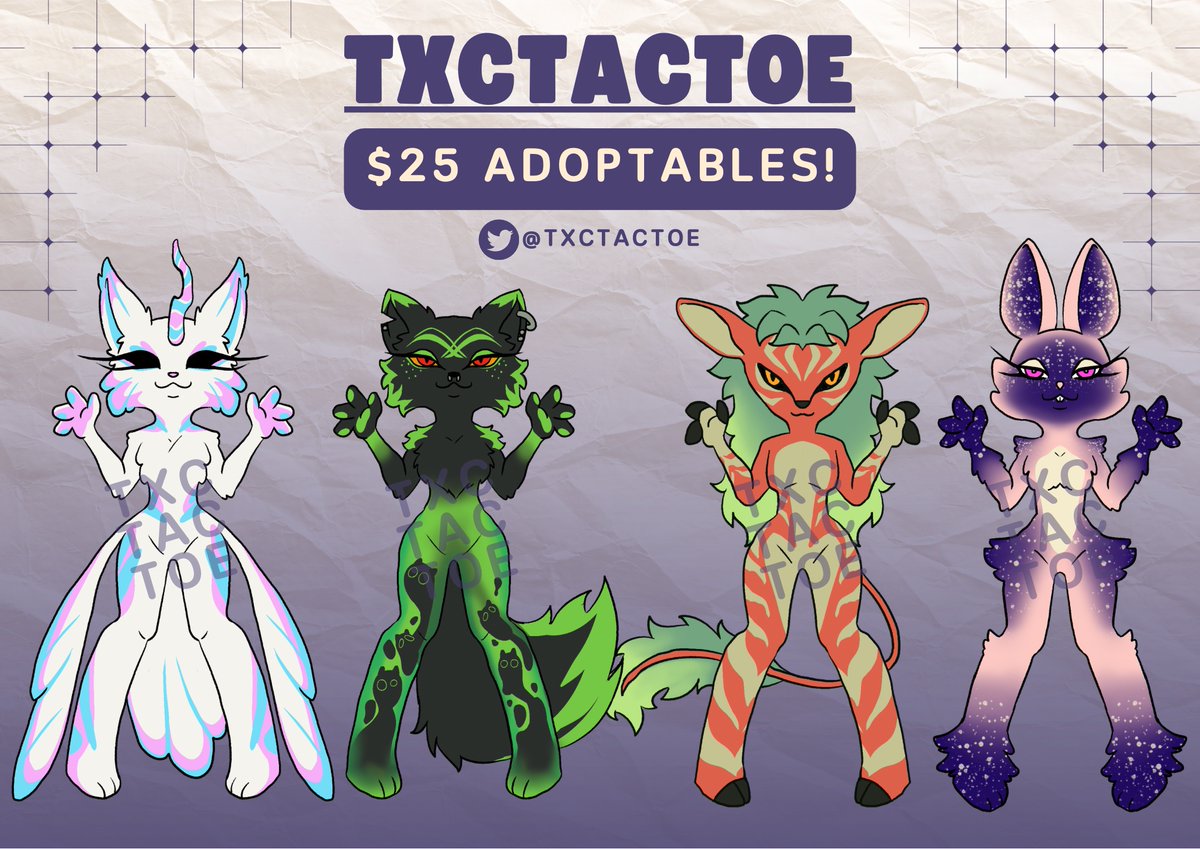 txctactoe's tweet photo. ❌⭕️ TXCTACTOE ⭕️❌

Selling Adoptables for $25 only!
These cuties are waiting for you!

#adoptable #art https://t.co/O4Ps7iCdnV