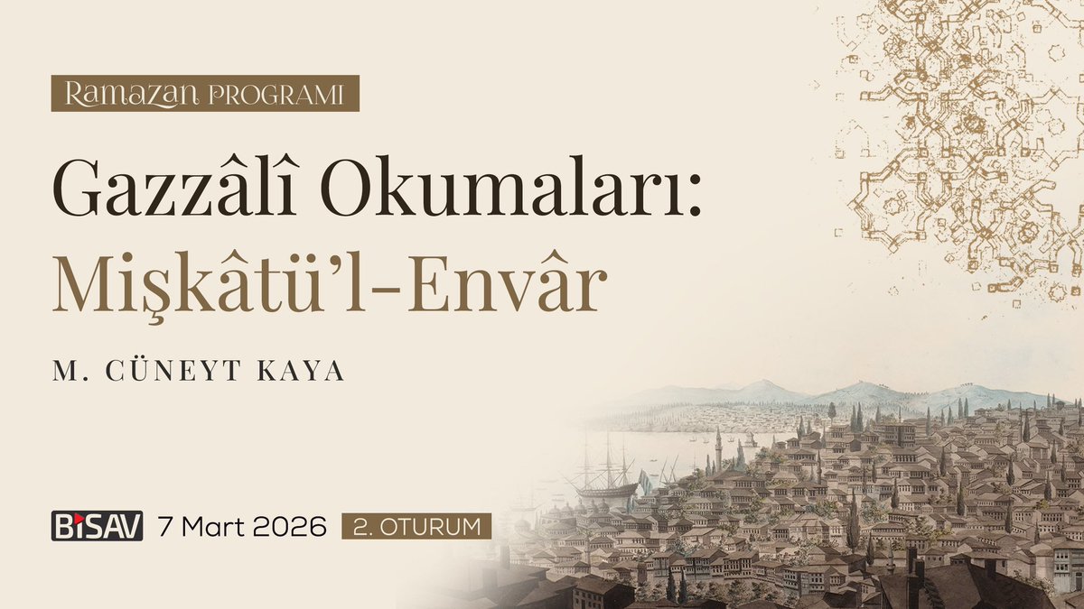 🌙 M. Cüneyt Kaya ile yaptığımız “Gazzâlî Okumaları: Mişkâtü’l Envâr”, iki oturumu ile BİSAV TV’de!

🛎️ Yeni videolarımızdan haberdar olmak için kanalımıza abone olabilir ve bildirimleri açabilirsiniz!

👉🏻 tinyurl.com/47t8vah9