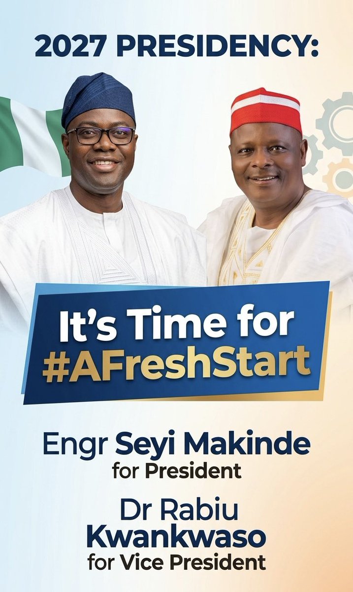 IamTheTownCrier's tweet photo. Breaking News!
NORTHERN YOUTH LEAGUE DECLARES SUPPORT FOR MAKINDE-KWANKWASO 2027 TICKET; LAUNCHES #AFRESHSTART CAMPAIGN.
KADUNA, NIGERIA
The Northern Youth League (NYL), a prominent coalition representing youth interests across the nineteen Northern states, has officially announced its endorsement of His Excellency, Engr. Seyi Makinde, @seyimakinde for the 2027 Presidency, with His Excellency, Dr. Rabiu Musa Kwankwaso, @KwankwasoRM as his Vice-Presidential running mate.
Under the banner of #AFreshStart, the League declares that this strategic partnership represents the most viable path toward national healing, economic revitalization, and the restoration of security across the Federation.
In a world-press conference held in Kaduna today, the Convener of the Northern Youth League, Dr Danjuma Dankasa, stated:
"Nigeria stands at a pivotal crossroads. We have navigated seasons of trial, but the time has come to transition from mere survival to sustainable growth. After extensive consultations with stakeholders across the North, we have identified Engr. Seyi Makinde and Dr. Rabiu Kwankwaso as the ideal 'Bridge Builders' to lead us into a new era."
The League highlighted several key factors for their decision:
• Proven Governance: Engr. Seyi Makinde’s "Omituntun" model in Oyo State has demonstrated excellence in infrastructure, education, and civil service welfare.
• The Kwankwasiyya Legacy: Dr. Rabiu Kwankwaso’s unparalleled track record in human capital development and his deep-rooted connection with the masses (Talakawa) provide a formidable North-South synergy.
• Economic Stability: The #AFreshStart agenda focuses on transitioning Nigeria from a consumption-based economy to a production-driven powerhouse through technocratic leadership.
The League’s endorsement marks the beginning of a nationwide mobilization effort.
The #AFreshStart campaign is not just a slogan but a commitment to:
1. Inclusive Governance: Integrating youth and women into the highest levels of decision-making.
2. Regional Security: Implementing innovative, technology-driven solutions to end insurgency and banditry.
3. Educational Reform: Replicating the scholarship and vocational training models pioneered by both leaders.
The Northern Youth League calls on all well-meaning Nigerians, particularly the youth, to look beyond partisan divides and join the movement for a Nigeria that works for everyone.
"We are not just choosing candidates; we are choosing our future," the statement concluded. "It is time for a fresh start."