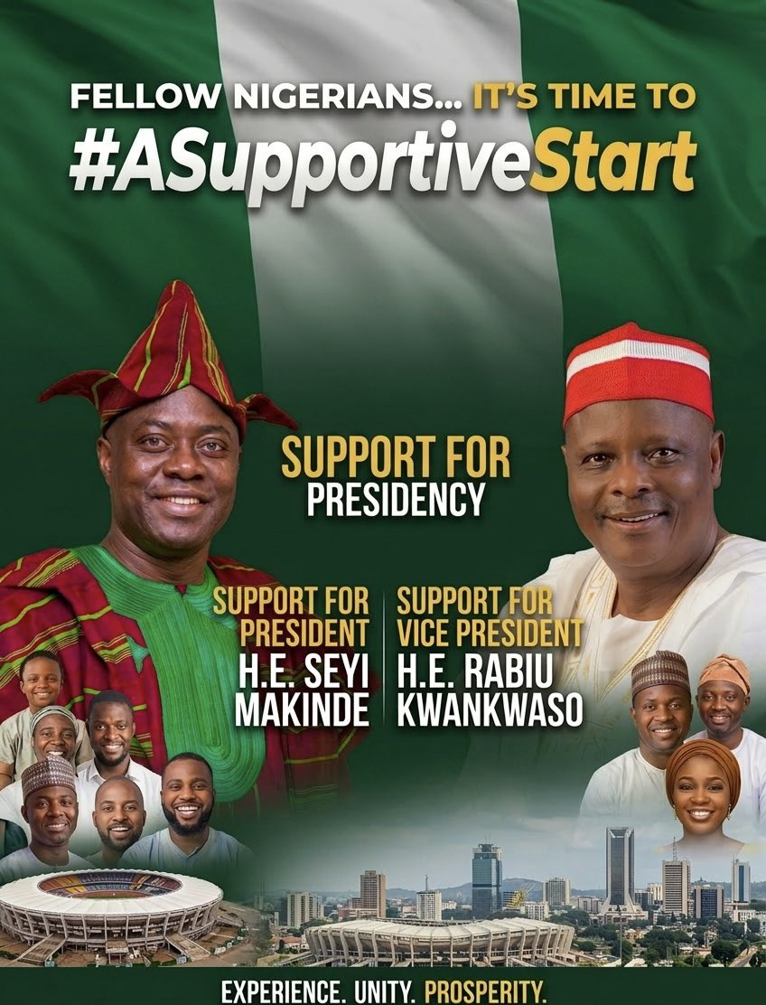 IamTheTownCrier's tweet photo. Breaking News!
NORTHERN YOUTH LEAGUE DECLARES SUPPORT FOR MAKINDE-KWANKWASO 2027 TICKET; LAUNCHES #AFRESHSTART CAMPAIGN.
KADUNA, NIGERIA
The Northern Youth League (NYL), a prominent coalition representing youth interests across the nineteen Northern states, has officially announced its endorsement of His Excellency, Engr. Seyi Makinde, @seyimakinde for the 2027 Presidency, with His Excellency, Dr. Rabiu Musa Kwankwaso, @KwankwasoRM as his Vice-Presidential running mate.
Under the banner of #AFreshStart, the League declares that this strategic partnership represents the most viable path toward national healing, economic revitalization, and the restoration of security across the Federation.
In a world-press conference held in Kaduna today, the Convener of the Northern Youth League, Dr Danjuma Dankasa, stated:
"Nigeria stands at a pivotal crossroads. We have navigated seasons of trial, but the time has come to transition from mere survival to sustainable growth. After extensive consultations with stakeholders across the North, we have identified Engr. Seyi Makinde and Dr. Rabiu Kwankwaso as the ideal 'Bridge Builders' to lead us into a new era."
The League highlighted several key factors for their decision:
• Proven Governance: Engr. Seyi Makinde’s "Omituntun" model in Oyo State has demonstrated excellence in infrastructure, education, and civil service welfare.
• The Kwankwasiyya Legacy: Dr. Rabiu Kwankwaso’s unparalleled track record in human capital development and his deep-rooted connection with the masses (Talakawa) provide a formidable North-South synergy.
• Economic Stability: The #AFreshStart agenda focuses on transitioning Nigeria from a consumption-based economy to a production-driven powerhouse through technocratic leadership.
The League’s endorsement marks the beginning of a nationwide mobilization effort.
The #AFreshStart campaign is not just a slogan but a commitment to:
1. Inclusive Governance: Integrating youth and women into the highest levels of decision-making.
2. Regional Security: Implementing innovative, technology-driven solutions to end insurgency and banditry.
3. Educational Reform: Replicating the scholarship and vocational training models pioneered by both leaders.
The Northern Youth League calls on all well-meaning Nigerians, particularly the youth, to look beyond partisan divides and join the movement for a Nigeria that works for everyone.
"We are not just choosing candidates; we are choosing our future," the statement concluded. "It is time for a fresh start."