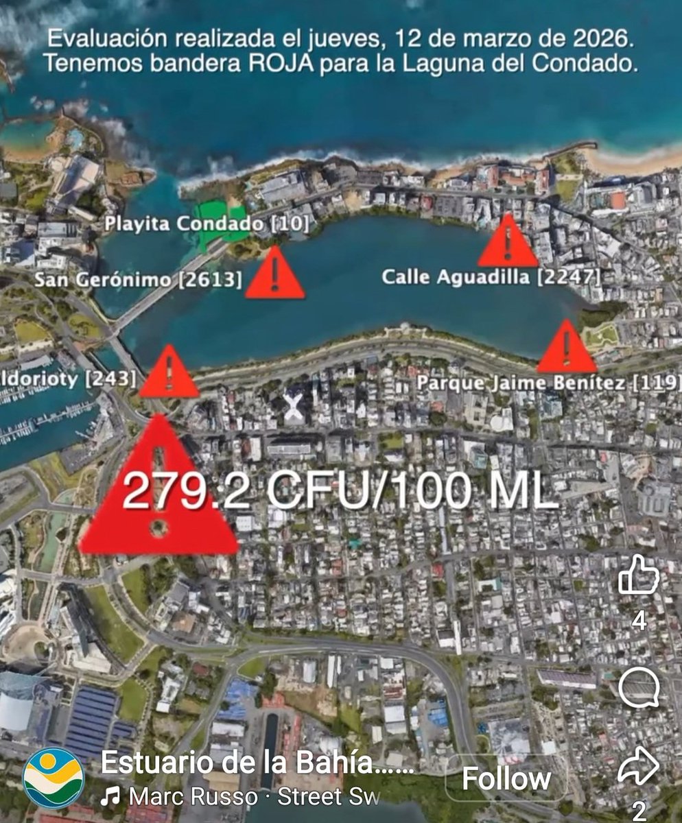 "🚨 CONDADO ALERT 🚨
Tomorrow is Iron Man in Condado and according to official reports, the water is contaminated with sewage. Risk of eye, skin, and gastrointestinal infections. Were you told? #IronMan #SanJuanAlert #PublicHealthRisk"