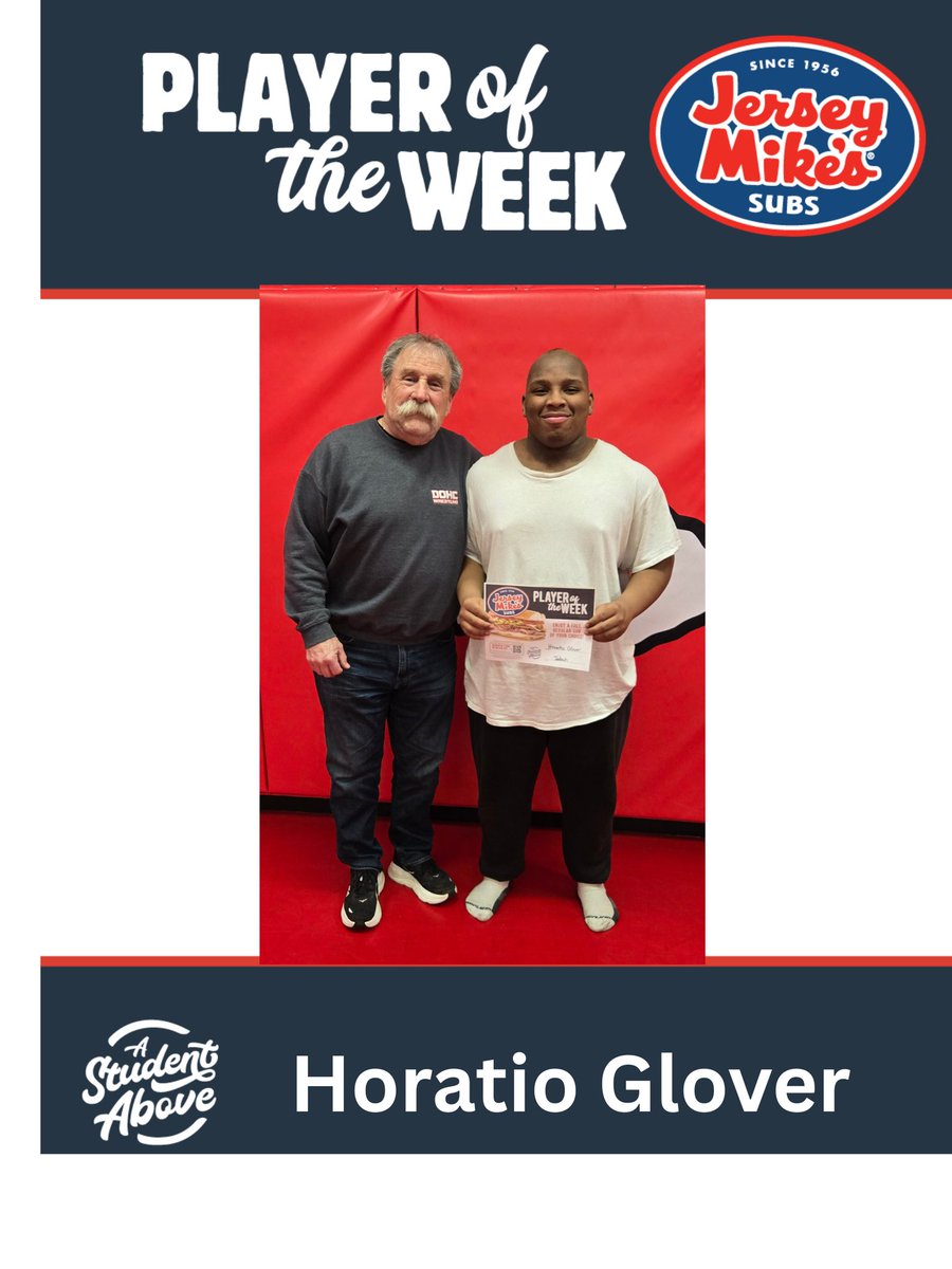 Congratulations to our Winter Week 8 (Feb 2nd-Feb 8th) Jersey Mike's "A Sub Above" male player of the week, Senior, Horatio Glover! Who will be the next male player of the week? Stay tuned!

<a href="/DerbyRedRaider/">Derby High School</a> <a href="/RedRaiderCT/">MaskedRedRaider</a>