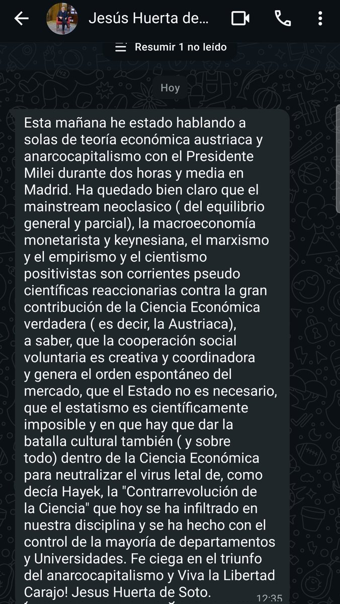 Gran reunión entre Milei y el Profesor Jesús Huerta de Soto.

Este mensaje me lo ha enviado el profesor.
VLLC