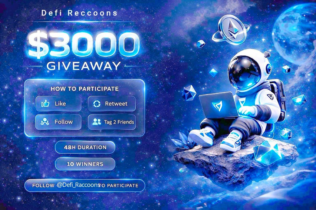 🚀 $3000 GIVEAWAY 🎁

Defi Raccoons is celebrating the launch with a $3000 community giveaway.

10 winners — $300 each
How to participate:

1️⃣ Like ♥️
2️⃣ Retweet 
3️⃣ Follow <a href="/Defi_Raccoons/">Defi Raccoons</a> &amp; <a href="/InvestorClubCom/">InvestorsClub🚀</a> 
4️⃣ Tag 2 friends 👥

⏳ Duration: 48 Hours
Good luck everyone.

#Web3