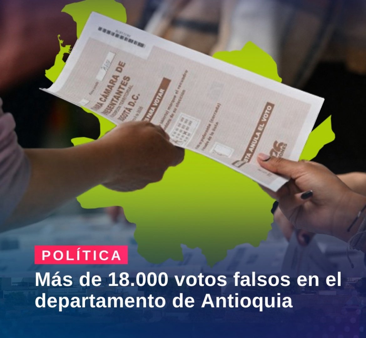 #LoÚltimo 🔴 Crece el Fraude electoral. Más de 18.000 votos que no coincidían en el preconteo en Antioquia.

Cuando se revisan las actas, aparecen las irregularidades. Ahora se exige a la <a href="/Registraduria/">Registraduría Nacional del Estado Civil</a> un proceso de investigación con resultados concretos urgentes de la <a href="/PGN_COL/">Procuraduría General de la Nación</a>