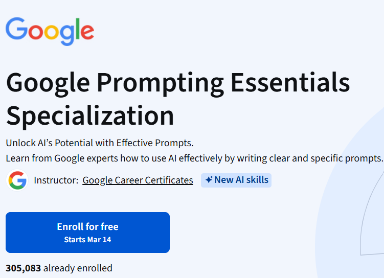 clcoding's tweet photo. Google Prompting Essentials Specialization

https://t.co/rTVD7DOWbw https://t.co/cGDdKXE53j