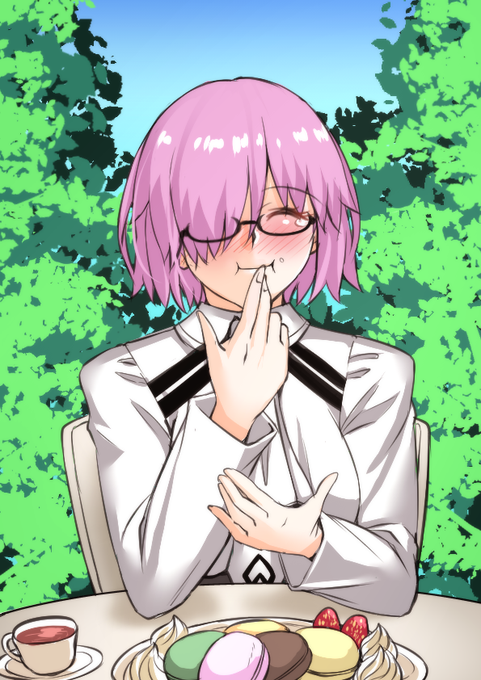 こちら藤丸手作りマカロンを堪能する幸せマシュちゃんホワイトデー絵。お納めください。