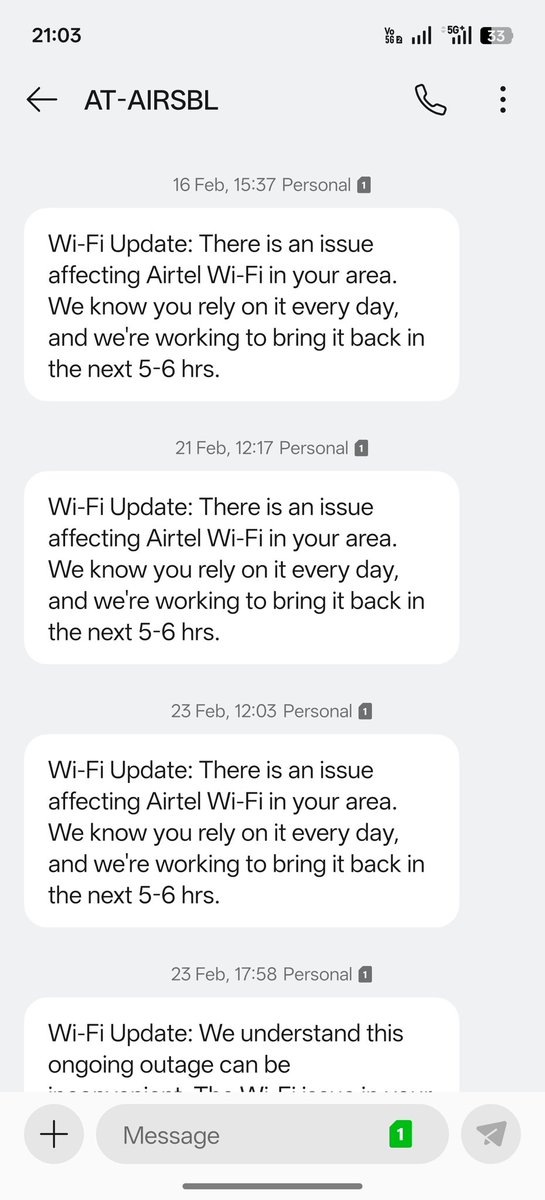 itzvijays's tweet photo. @airtelindia @Airtel_Presence I got the airtel black connection in Feb. Please see your service. Worst customer experience. I don't know how to work with this unstable connectivity. No proper response 😞. Today it went down around 3pm , still no improvement. https://t.co/RQZFWTof4y