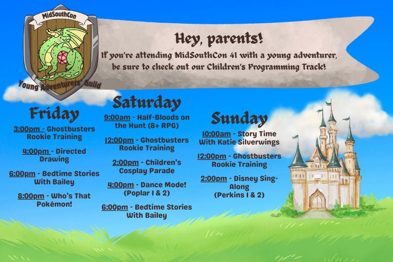 MidSouthCon's tweet photo. Bringing young fans to MidSouthCon 41? We’ve got a full lineup of Children’s Programming to keep them busy with fun, creative, and hands-on activities all weekend.

Check out the schedule and plan their con adventure!

More info: https://t.co/1gY81O5Lnw

#MidSouthCon41 https://t.co/XdDFmL72X2