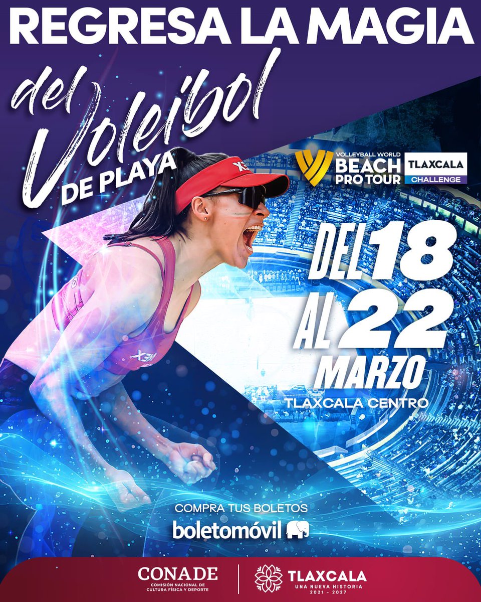 🏐🌎 ¡El voleibol de playa de talla mundial regresa a Tlaxcala!
 
Del 18 al 22 de marzo, la capital tlaxcalteca será sede nuevamente del Volleyball World Beach Pro Tour, donde los mejores equipos del mundo llegarán para ofrecer un espectáculo lleno de emoción, talento y grandes