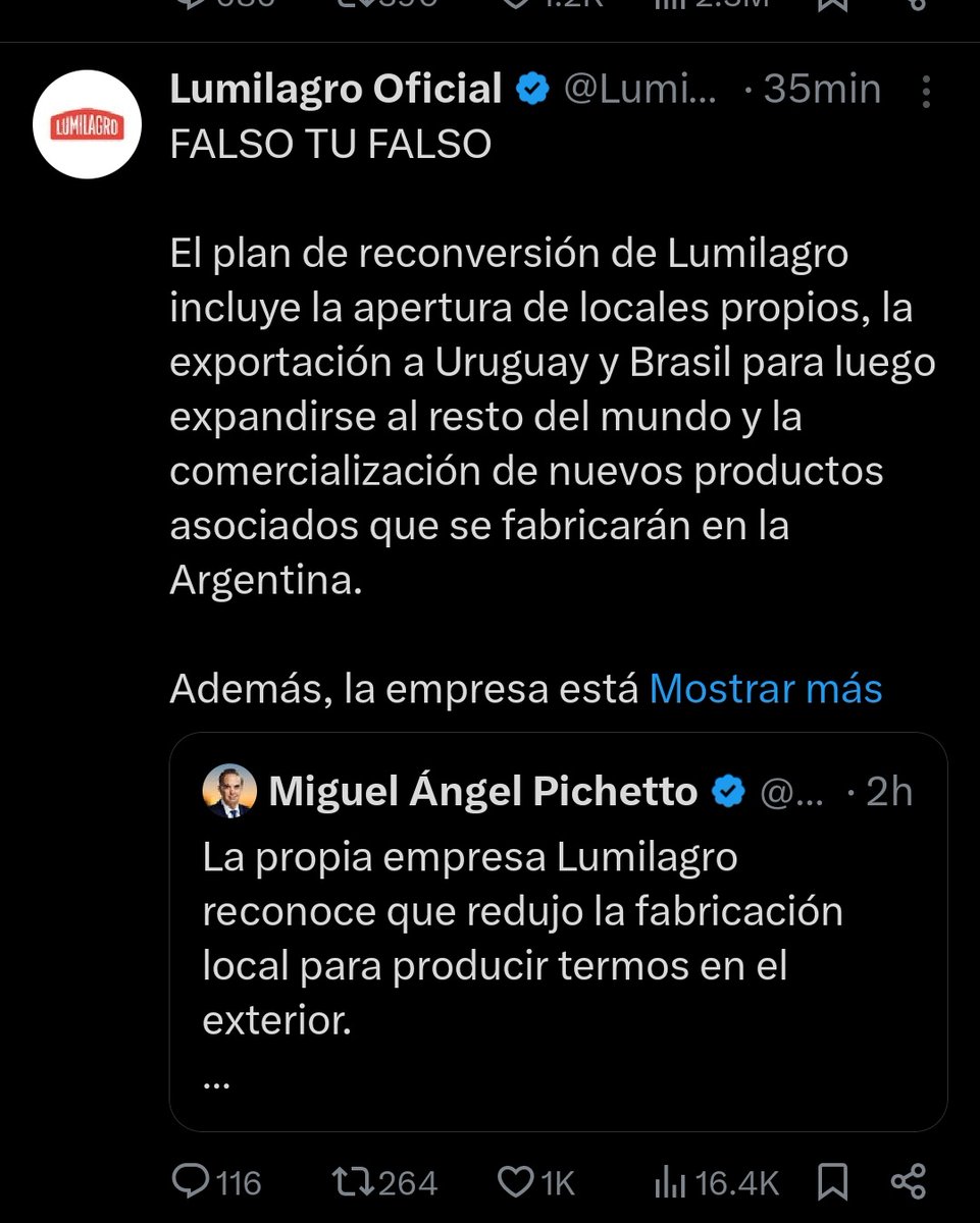 Pichetto se invento que cerro lumilagro en todo el pais

La empresa le dijo que es mentira

Despues quiso acusar a la empresa de cipayos que se fueron al exterior

Y tambien es mentira 

Cada vez mas gaga el relato kukardo