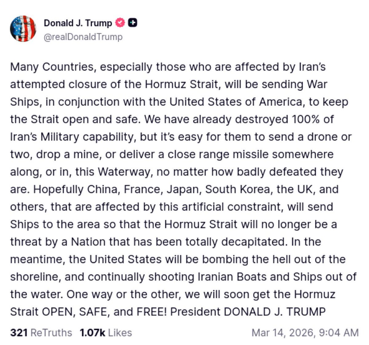 EuroPostAgency's tweet image. Trump Signals International Naval Support to Keep Hormuz Shipping Lane Open

Trump said several countries could deploy warships to assist the U.S. Navy in safeguarding maritime traffic through the strategically vital Strait of Hormuz. 
#EuroPost