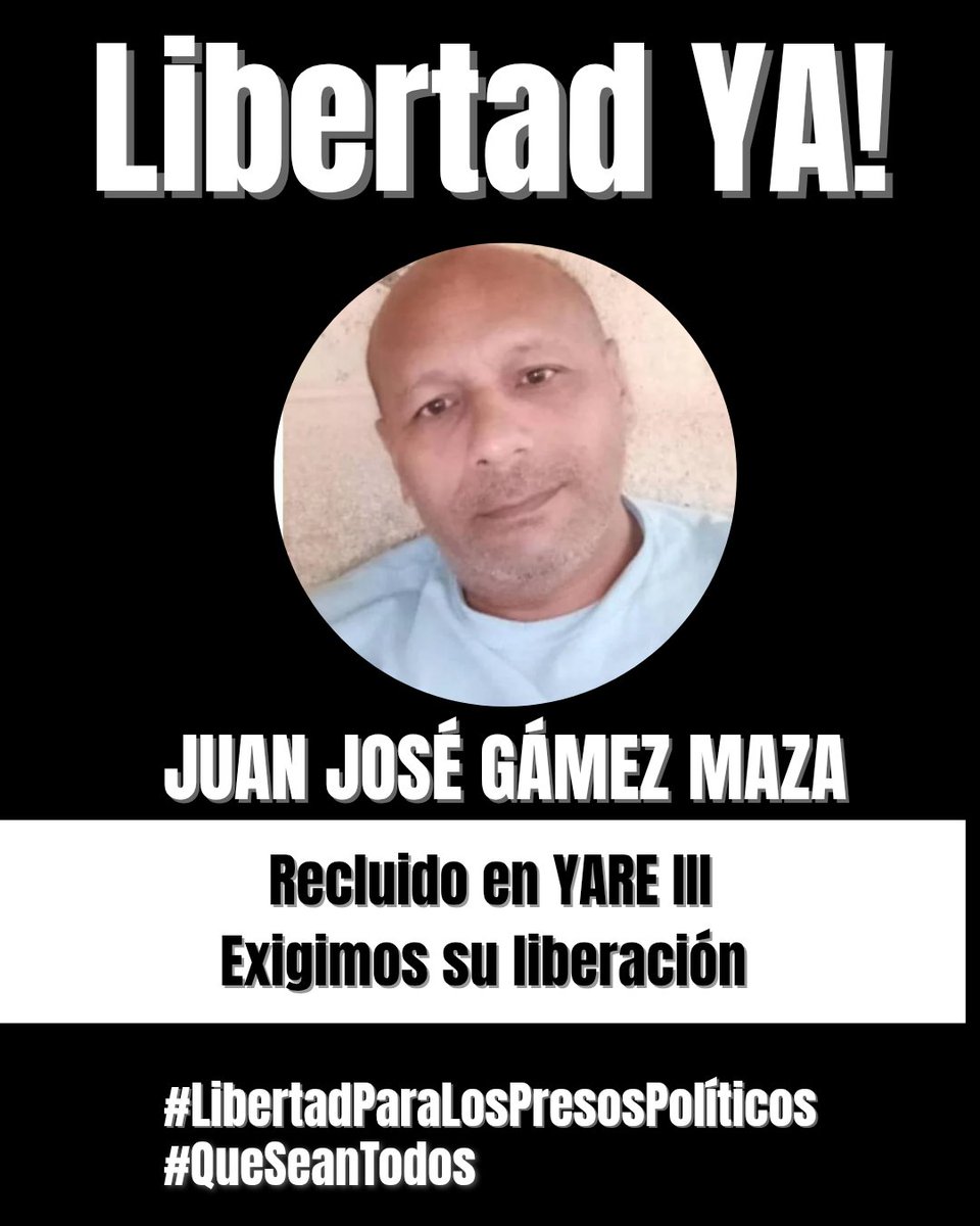 Al economista  Juan Gámez, le fue negada la Ley de Amnistía.
Es un perseguido hasta en la propia prisión.
Ya basta.
LIBERTAD PARA TODOS LOS PRESOS POLÍTICOS